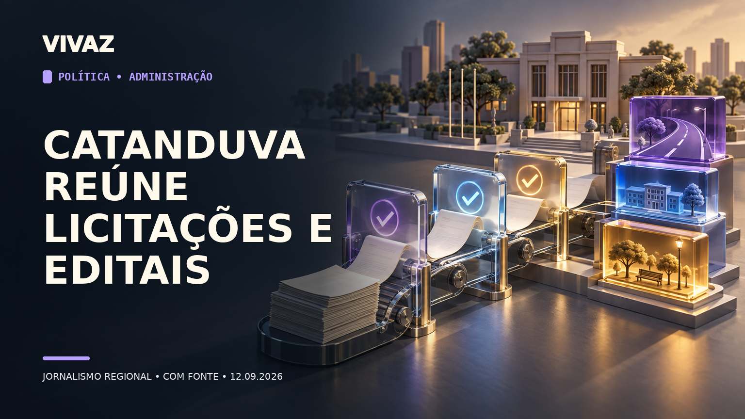 Capa editorial 3D da Vivaz sobre: Licitações e editais movimentam a administração municipal em Catanduva